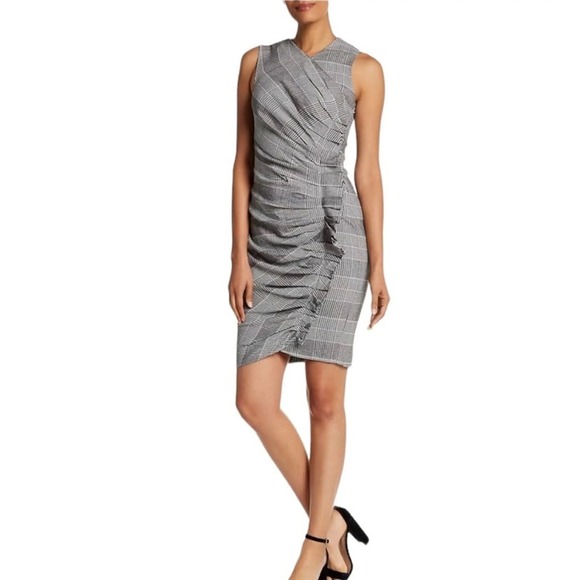 RACHEL Rachel Roy Dresses & Skirts - Rachel Rachel Roy Plaid Ruched Sleeveless Sheath Dress Black White Size 14